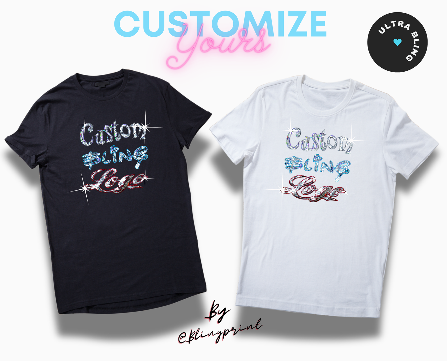 Custom Bling T Shirt Logo Sequin tank top bling personalize design glitter text for business Logotype in Bling team emblem sparking Logo