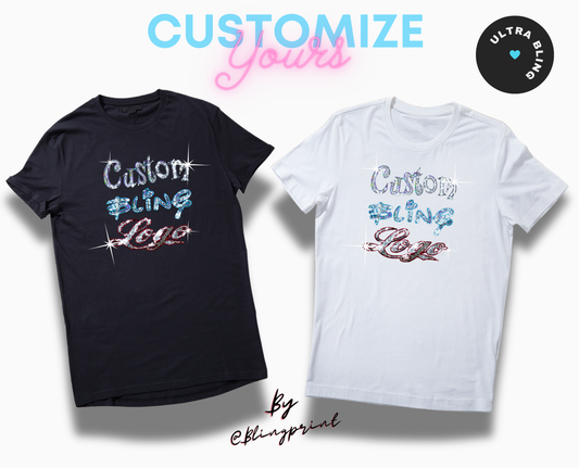 Custom Bling T Shirt Logo Sequin tank top bling personalize design glitter text for business Logotype in Bling team emblem sparking Logo