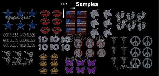Custom bling Iron on transfer set of 6, Sequins transfers, Bling hotfix iron on set,  glitter bling iron on transfer Iron on