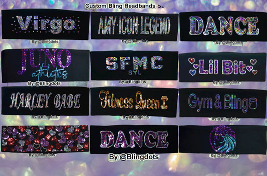 Custom bling headband, bling bandana, Custom Made glitter headband, sequins headband, bandana with logo, bandana made in USA.