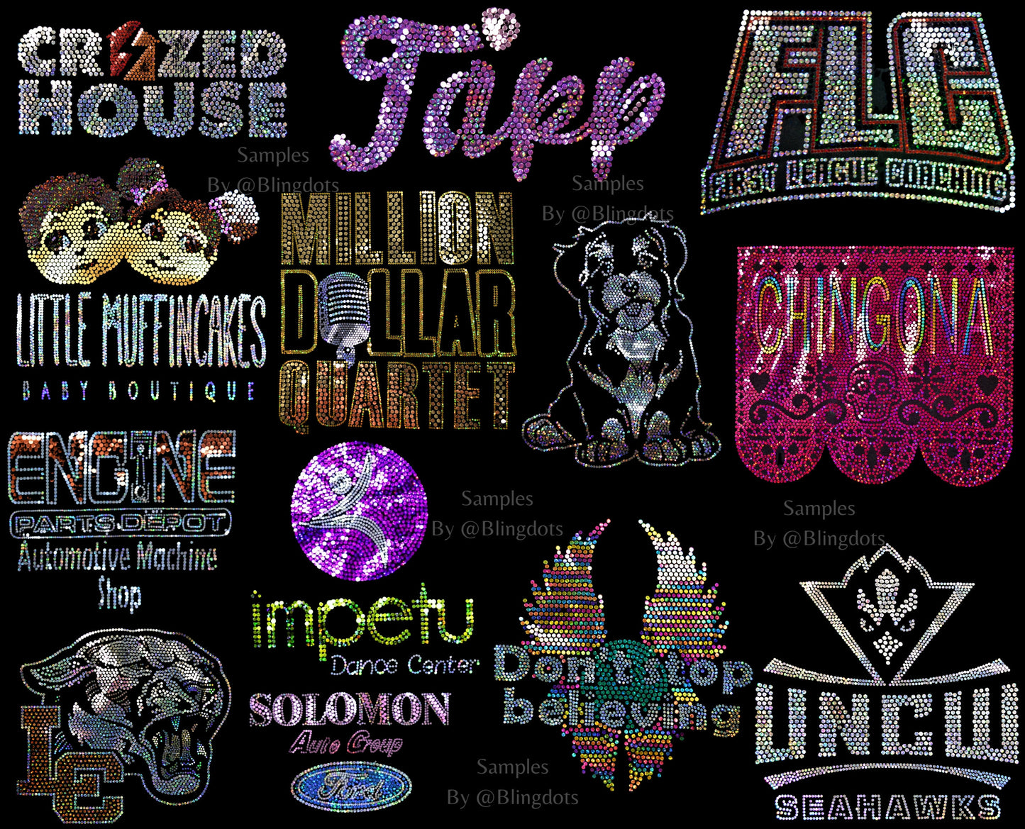 Custom Bling Iron On Transfer Personalize Decal Hot Fix Company bling Logo Team special event glitter Hotfix Sequin Applique Sparkle Motif