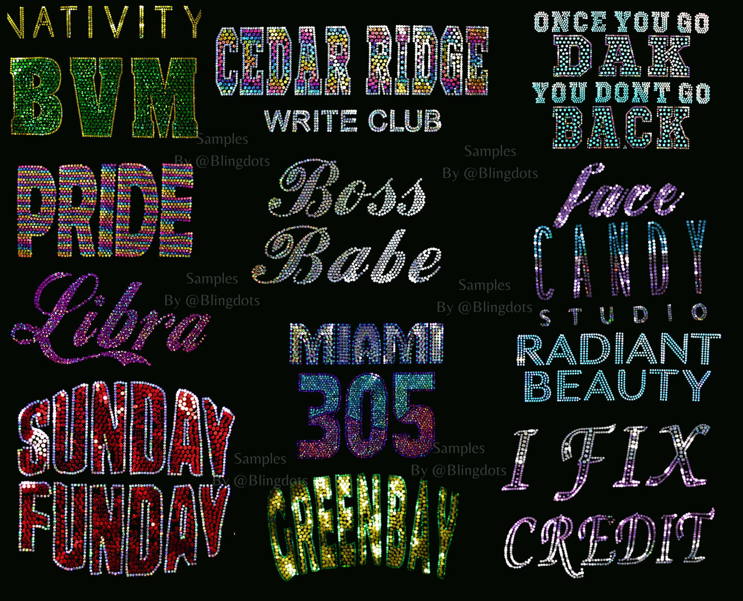 Custom Bling Text Iron On Heat Transfer - add Personalized text Phrase Decal, Holographic Spangles - Hotfix Appliqué Sequins - Fast Shipping