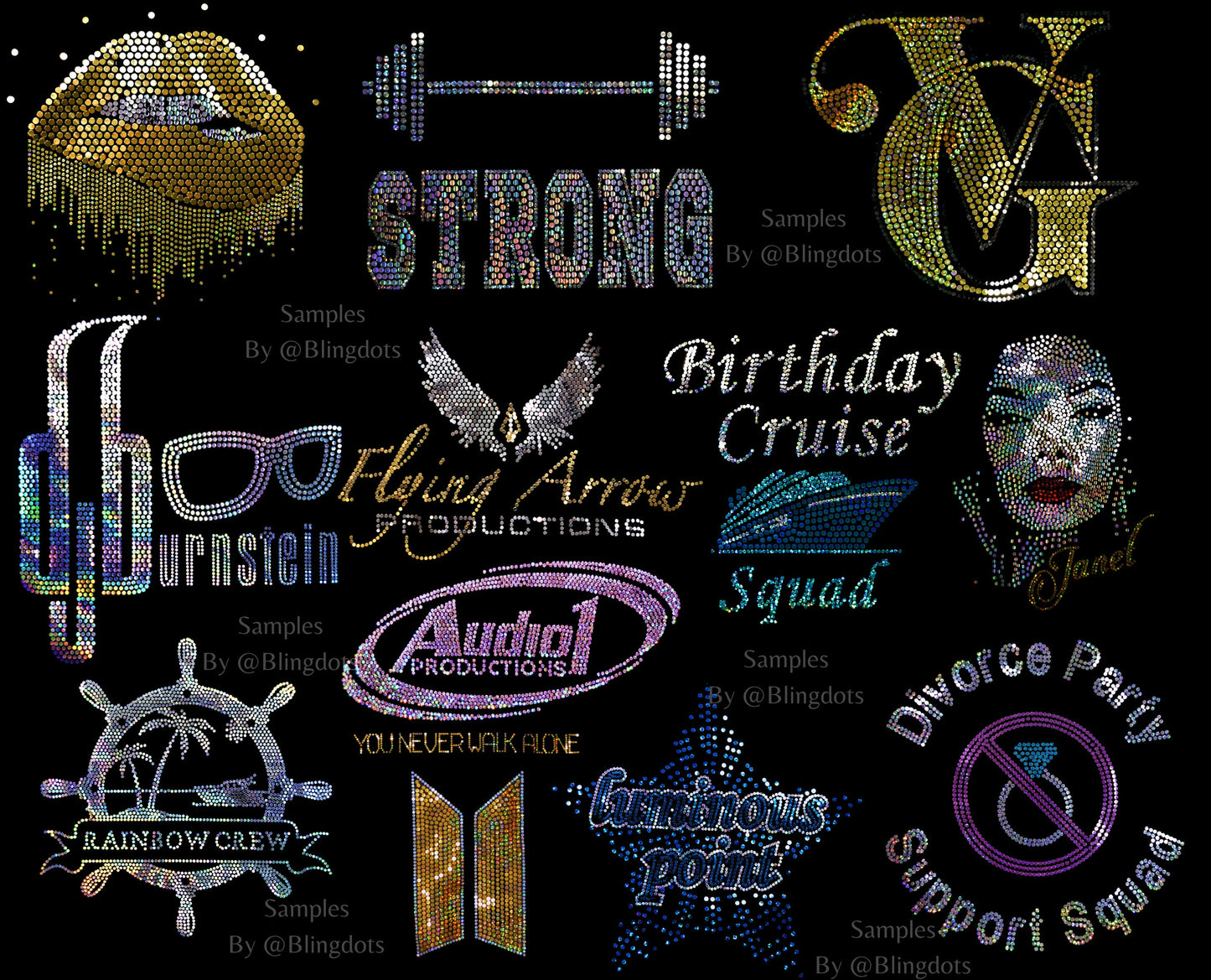 Custom Bling Iron On Transfer Personalize Decal Hot Fix Company bling Logo Team special event glitter Hotfix Sequin Applique Sparkle Motif