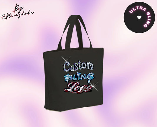 Custom bling Tote Bag Canvas Sequins Logo - Personalized glitter beach bag - monogrammed bags