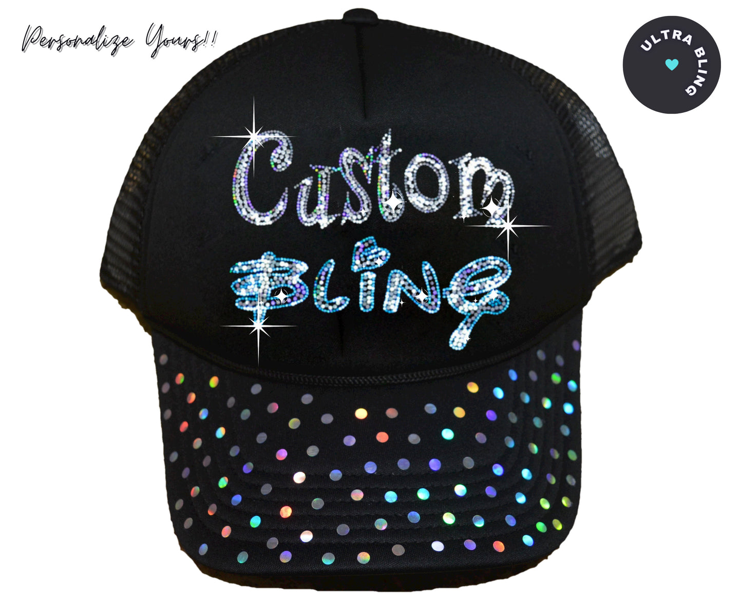 Custom bling cap, Sequins Sparkly Glitter hat, sparkles hat, custom text cap, personalized glitter cap, logo cap, custom bling text cap