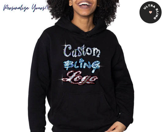 Custom Bling Sweatshirt Hoodie in Sequins sparkly personalized Bling logo, Custom Bling Text Sweater, Glitter Sparkly, team school business