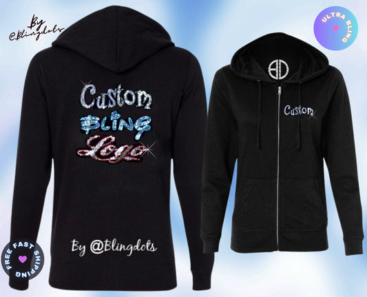 Custom Bling Youth's Zipper Hoodie - Girl's Glittery Sequin Hoodie Personalized logo - Sparkly Pullover Hoodie - children custom sweatshirt