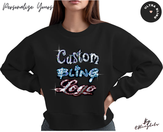 Custom Bling Sweatshirt, personalized Sequins Glitter sparkly logo, custom bling text sweater, Personalized Gift, Crewneck Design, Apparel