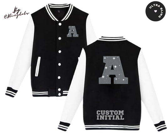 Custom bling Varsity Baseball Jacket Casual Letterman Bomber Collegiate sparkly Jacket Windbreaker Lightweight Personalized initi text Coat