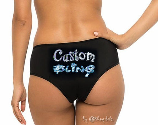 Personalized Booty shorts Custom Panties, bling panties,  bling Customized Womens Underwear, sexy underwear, custom text/logo/image, gift