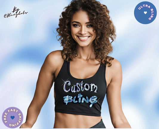Custom Bling Crop Top in Ultra-Bling Holographic Sequins Versatile and Dazzling glitter Fashion for Performers Dancers Bartenders Athletes