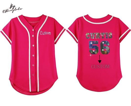 Girls Bling Baseball Jersey, Bling Jersey, custom logo, add Your Name and Number, different colors, Fan shirt Bling, Custom Softball Jersey