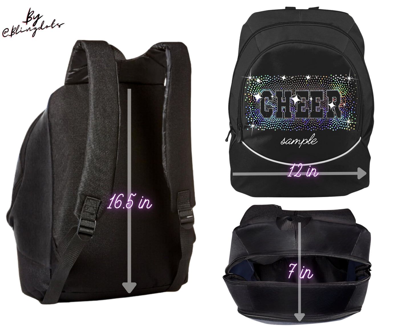 Custom bling backpack scattered glitter personalized cheer dance gymnastic volleyball school team competition sports bag sparkle sequins