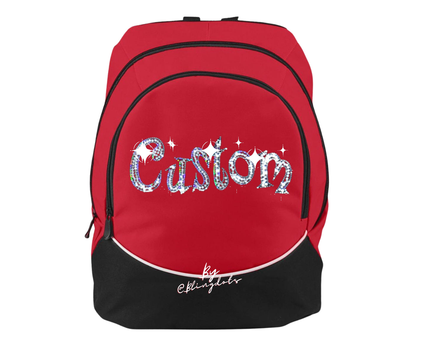 Custom bling backpack scattered glitter personalized cheer dance gymnastic volleyball school team competition sports bag sparkle sequins