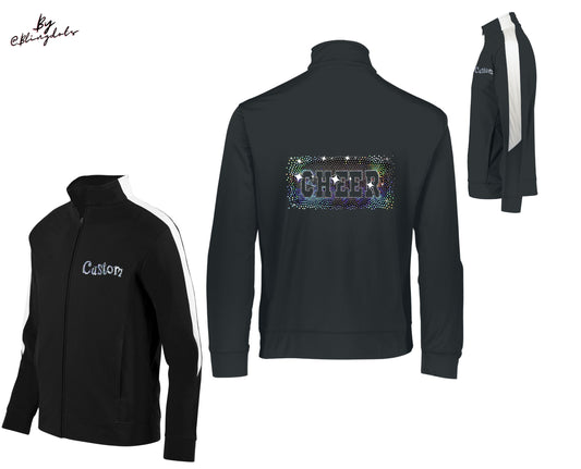 Custom Bling Jacket for competition Cheer, Dance, Gymnastics, Glitter Sports coat, Scattered text, custom logo blazer, zipper jacket