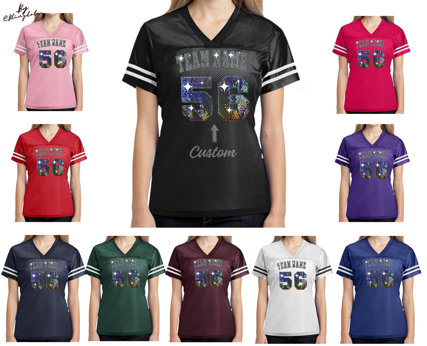 Custom Bling Football Jersey, Bling Jersey, custom logo, add Your Name and Number, different colors, Fan shirt Bling, Custom Football Jersey