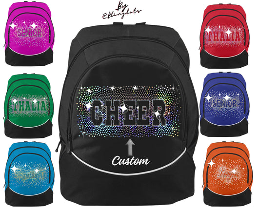 Custom bling backpack scattered glitter personalized cheer dance gymnastic volleyball school team competition sports bag sparkle sequins