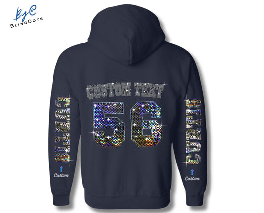 Personalized Bling Zip Up Hoodie - Glittery Unisex Sequin Jacket - Custom Design Text- Sparkly Pullover Hoodie - customized Color sweatshirt