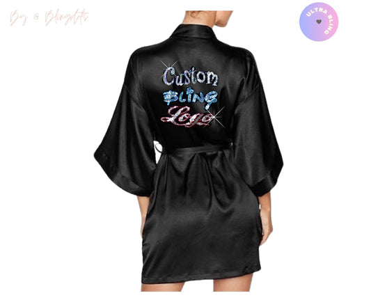 Custom Bling Satin Robe Personalized for Bridal, Spa, Birthdays, Bachelorette Parties robe, Photoshoots, Prom, sweet 16, Fitness Competition