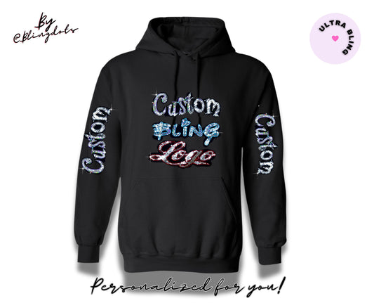 Custom Bling Sequin Pullover Hoodie - Glittery Unisex jacket with Personalized Logo, Team Text - Company Logo - Add Sparkle to Your Outfit