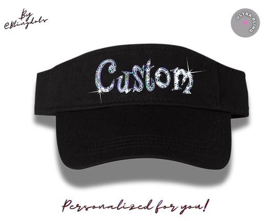 Custom bling Visor, Sequins Sparkly Glitter visor, sparkles visor, custom text visor, personalized glitter visor, custom bling text visor