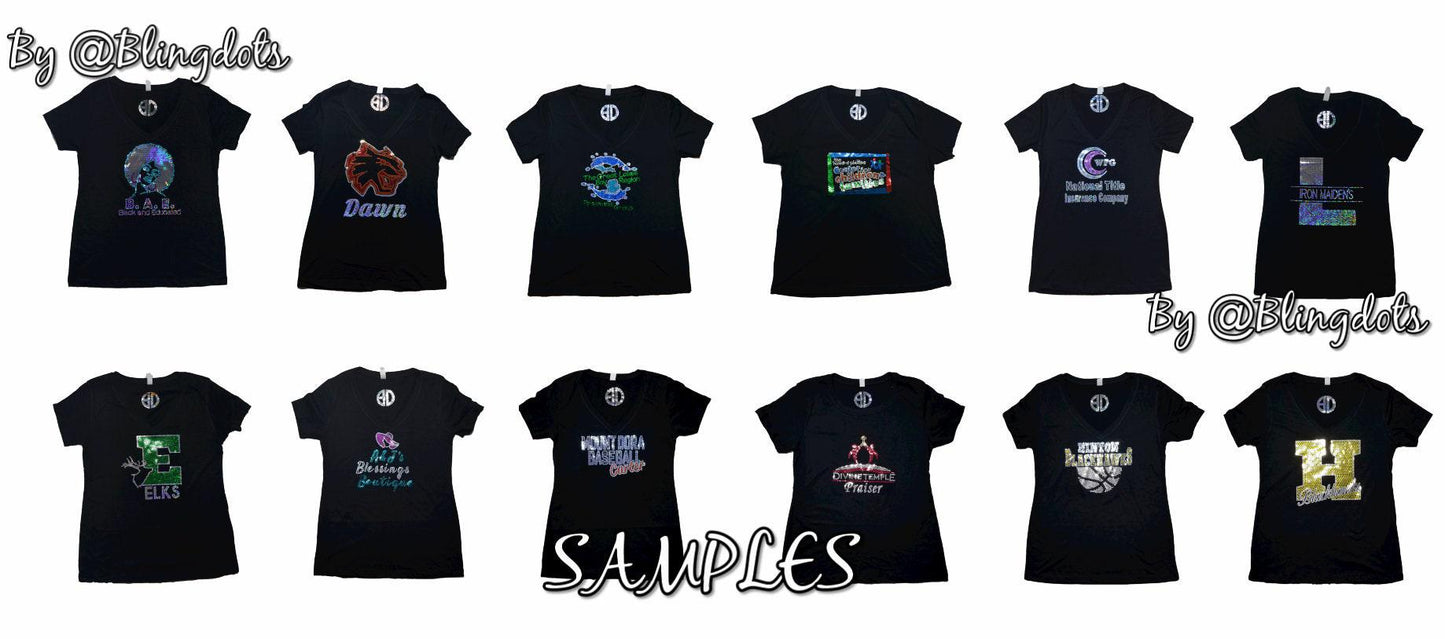 Custom Bling T Shirt Logo Sequin tank top bling personalize design glitter text for business Logotype in Bling team emblem sparking Logo